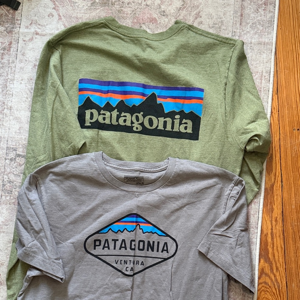 Patagonia mens' Graphic Tees - Green and Gray M